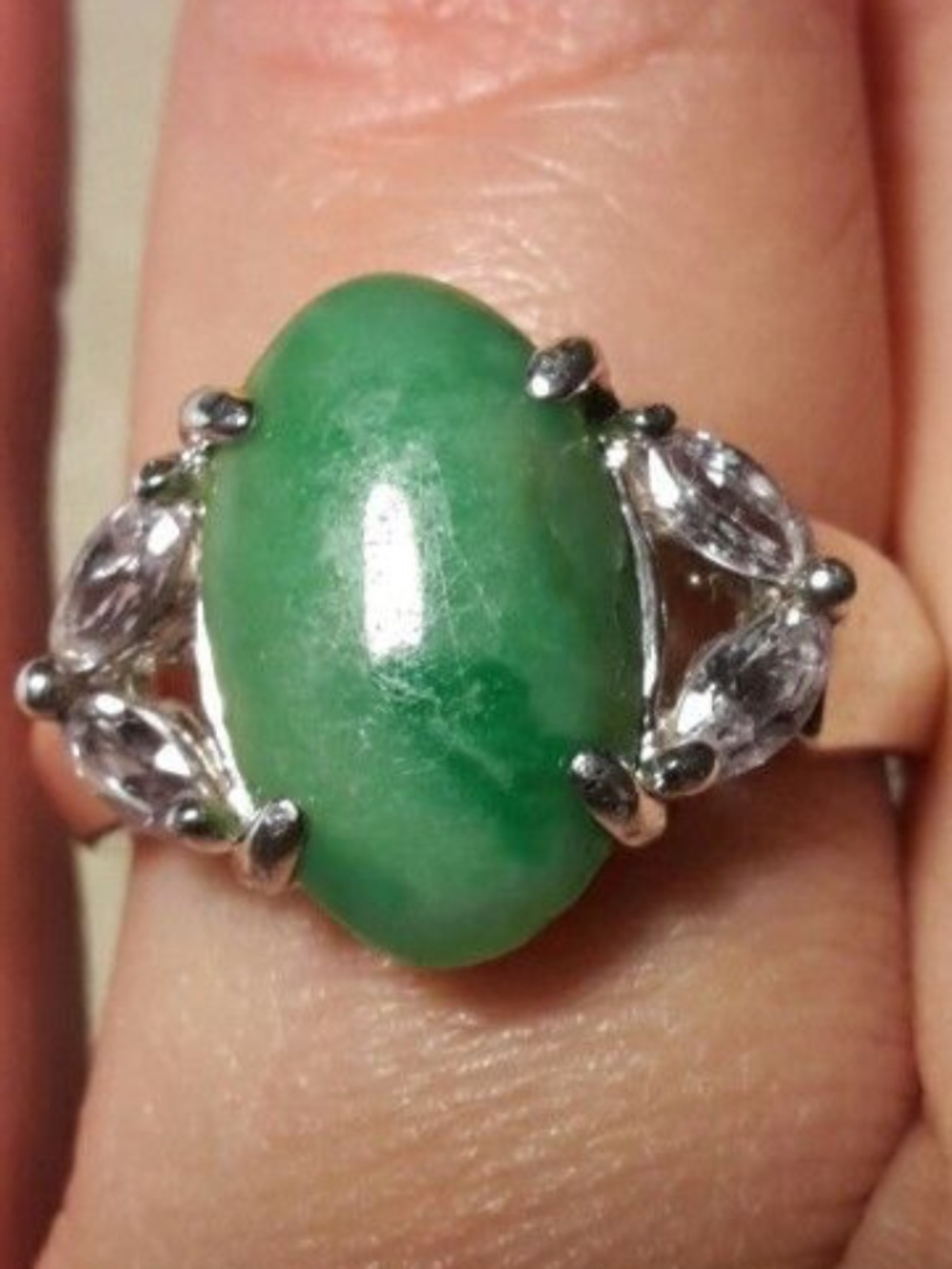 Genuine jadeite jade and pale tanzanite ring